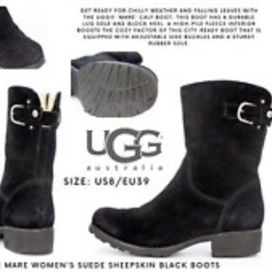 UGG® Australia Mare Women's Suede Sheepskin Black Heeled Boots Size 8